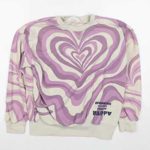 H&M Girls Multicoloured Geometric Cotton Pullover Sweatshirt Size 10-11 Years Pullover - Age 10-12 Years