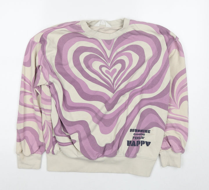 H&M Girls Multicoloured Geometric Cotton Pullover Sweatshirt Size 10-11 Years Pullover - Age 10-12 Years
