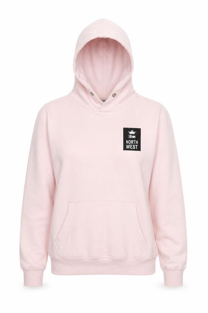 Front view of Northwest women’s pink cotton pullover hoodie, size L, pullover