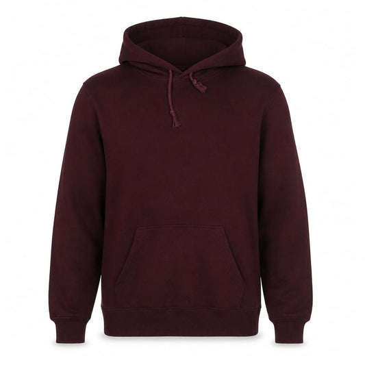 Front view of H&M men’s brown cotton pullover hoodie, size XS