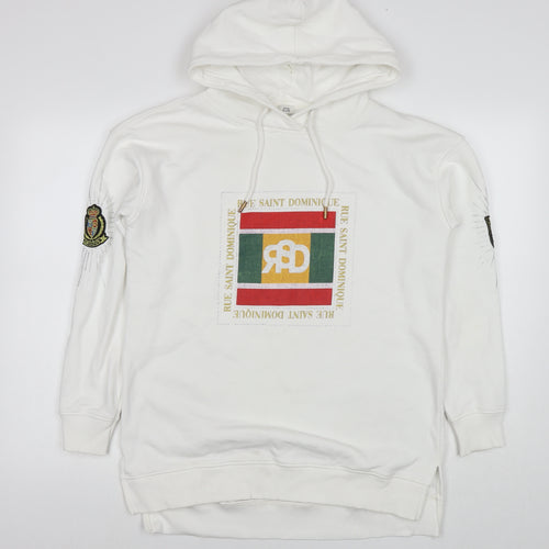 River Island Mens White Cotton Pullover Hoodie Size XS - Embellishment Detail Logo
