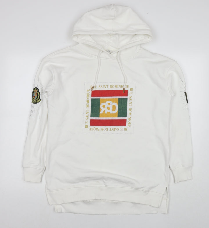 River Island Mens White Cotton Pullover Hoodie Size XS - Embellishment Detail Logo