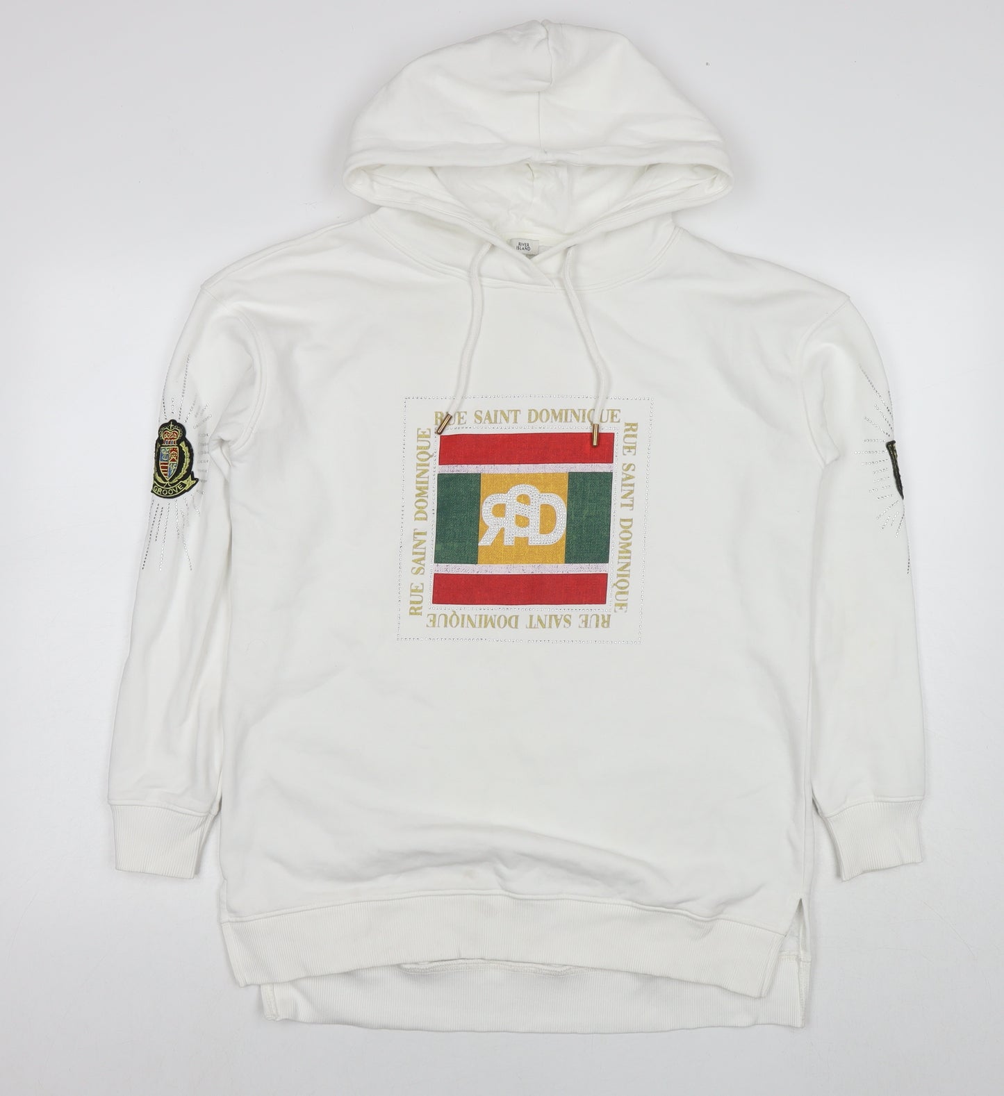 River Island Mens White Cotton Pullover Hoodie Size XS - Embellishment Detail Logo