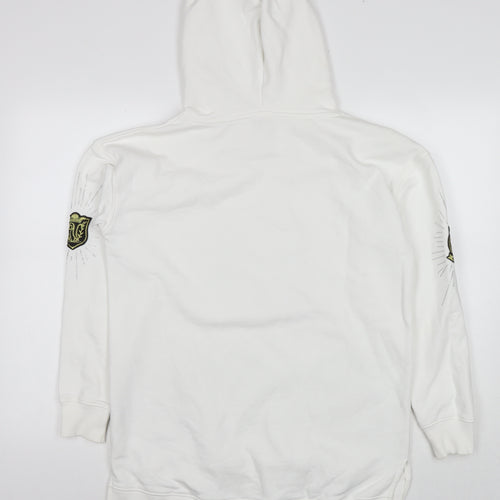 River Island Mens White Cotton Pullover Hoodie Size XS - Embellishment Detail Logo