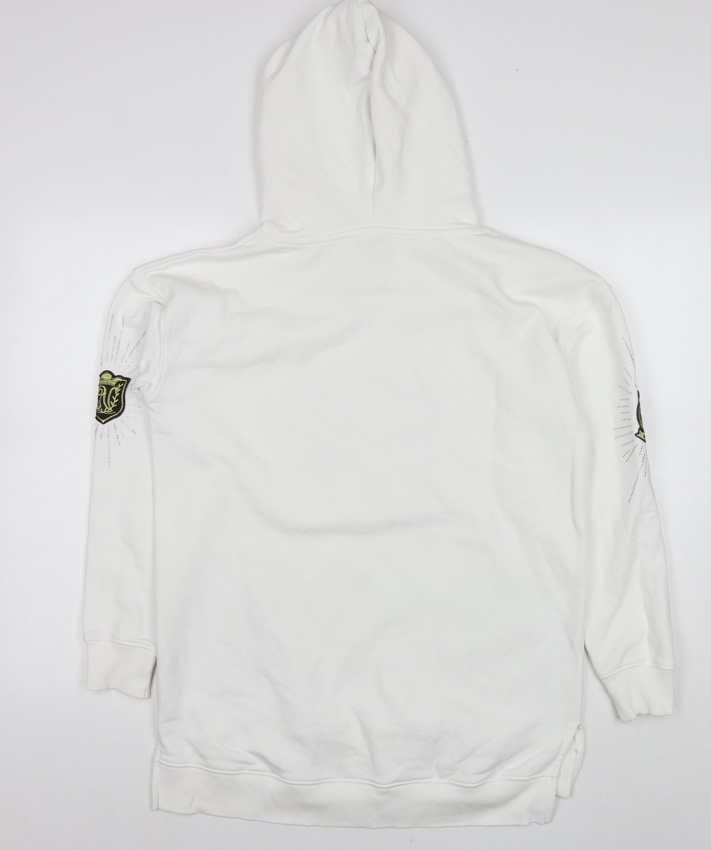 River Island Mens White Cotton Pullover Hoodie Size XS - Embellishment Detail Logo