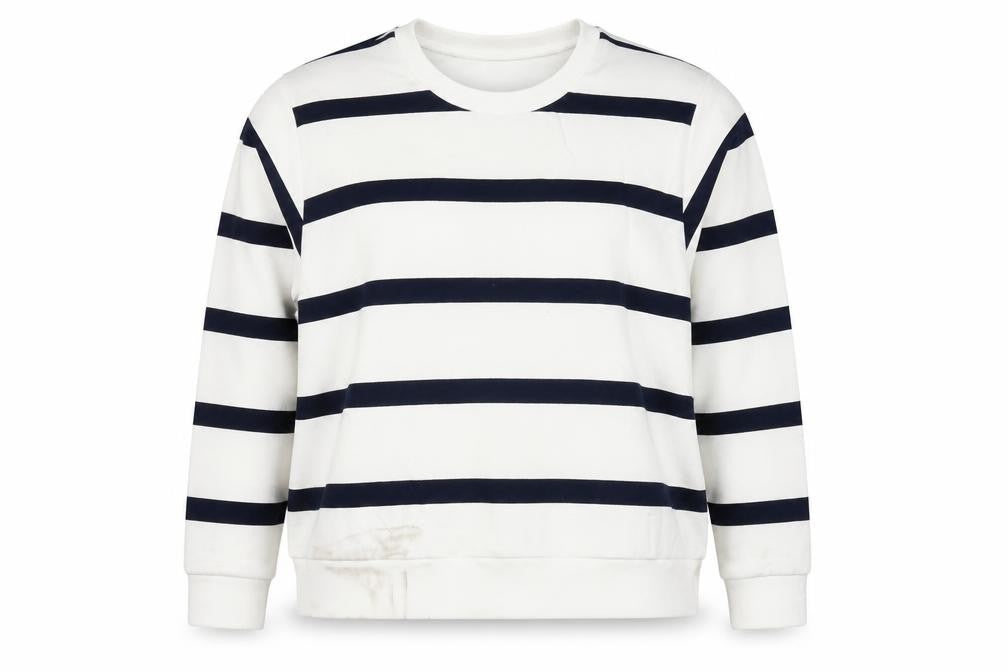 Front view of Marks & Spencer women’s white striped cotton pullover sweatshirt, size XL, pullover
