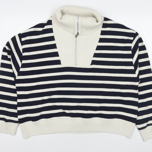 Marks and Spencer Womens Blue Striped Cotton Pullover Sweatshirt Size L Pullover
