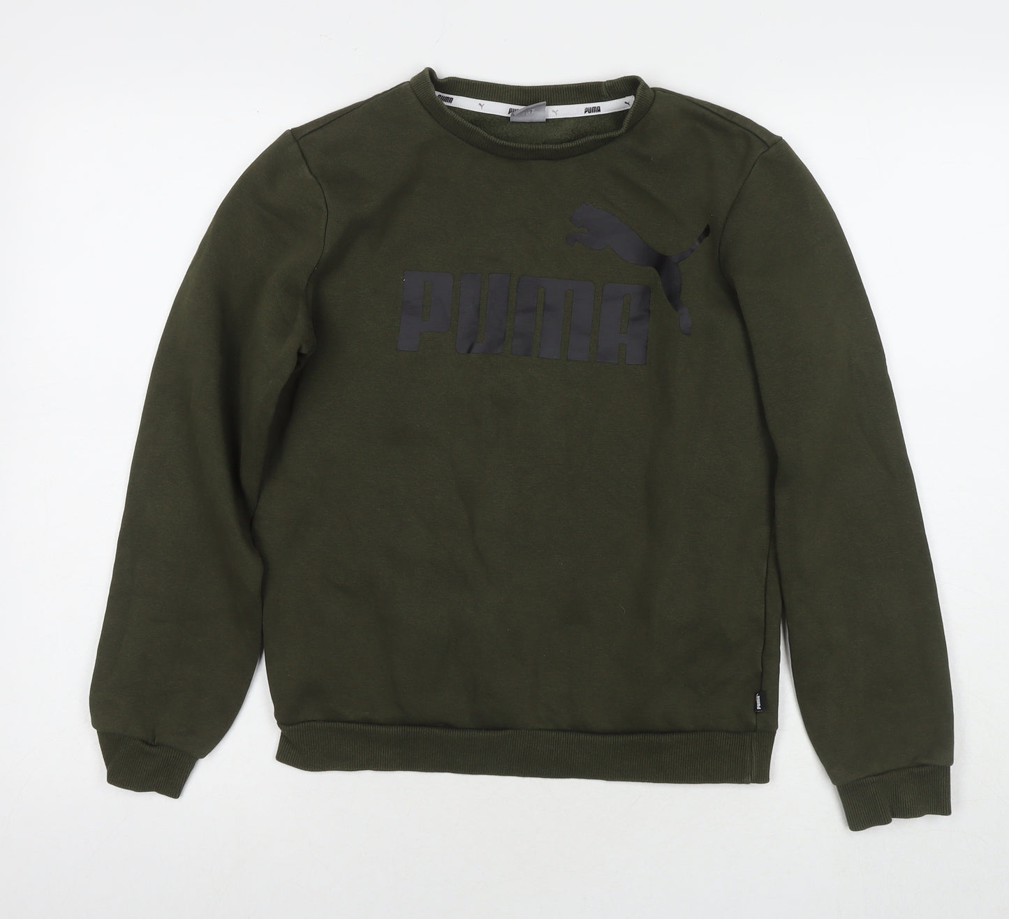 PUMA Girls Green Cotton Pullover Hoodie Size 13-14 Years Pullover - Logo