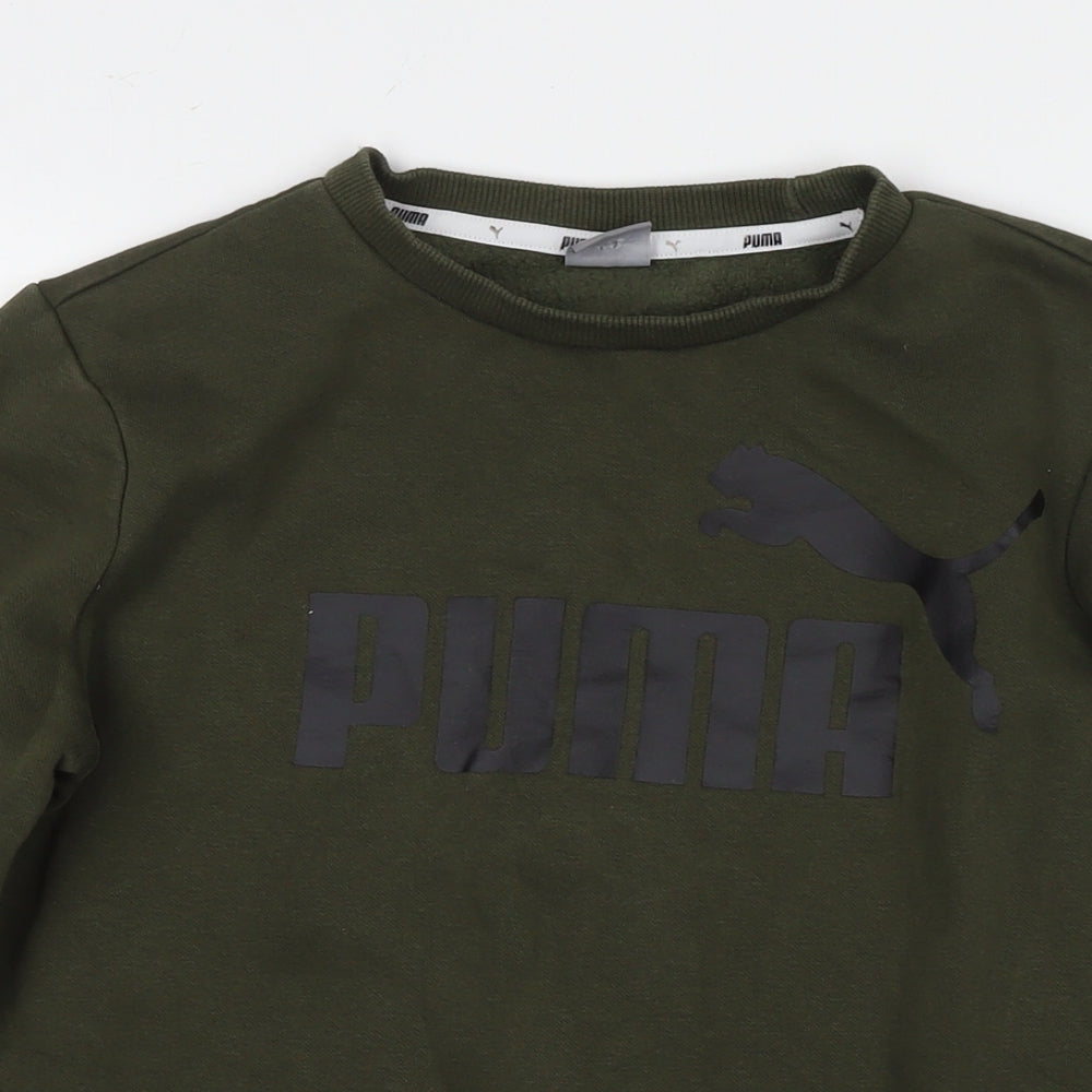 PUMA Girls Green Cotton Pullover Hoodie Size 13-14 Years Pullover - Logo