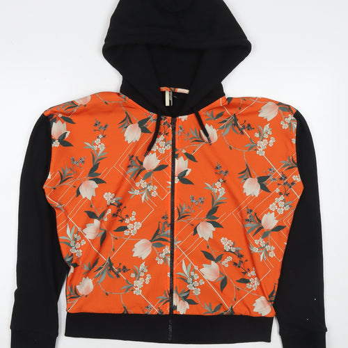 Topshop Womens Black Floral Polyester Full Zip Hoodie Size 8 Zip