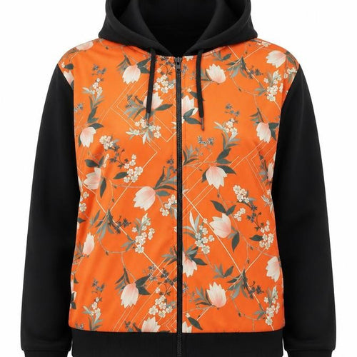 Topshop Womens Black Floral Polyester Full Zip Hoodie Size 8 Zip