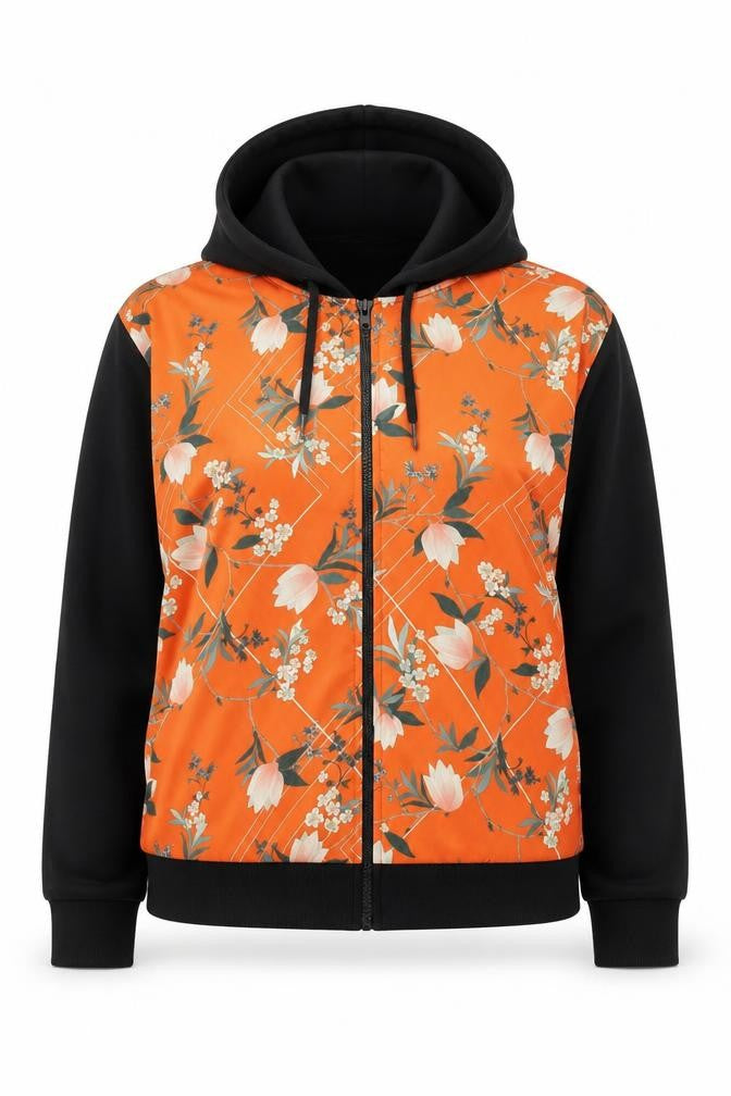 Topshop Womens Black Floral Polyester Full Zip Hoodie Size 8 Zip