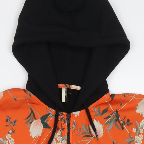 Topshop Womens Black Floral Polyester Full Zip Hoodie Size 8 Zip