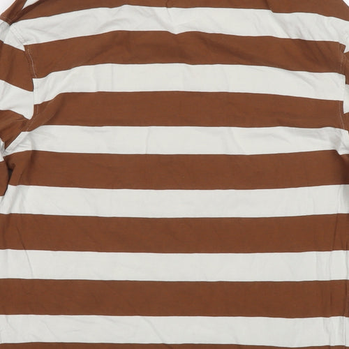 Marks and Spencer Boys Brown Striped Cotton Basic T-Shirt Size 12-13 Years Round Neck Pullover