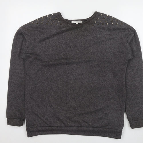Glamours Womens Grey Polyester Pullover Sweatshirt Size 14 Pullover - Studs Detail