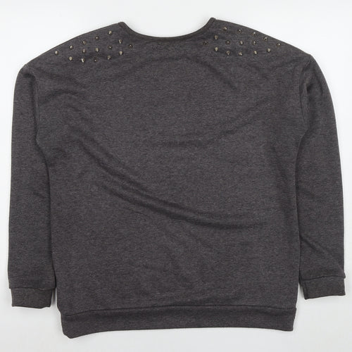 Glamours Womens Grey Polyester Pullover Sweatshirt Size 14 Pullover - Studs Detail