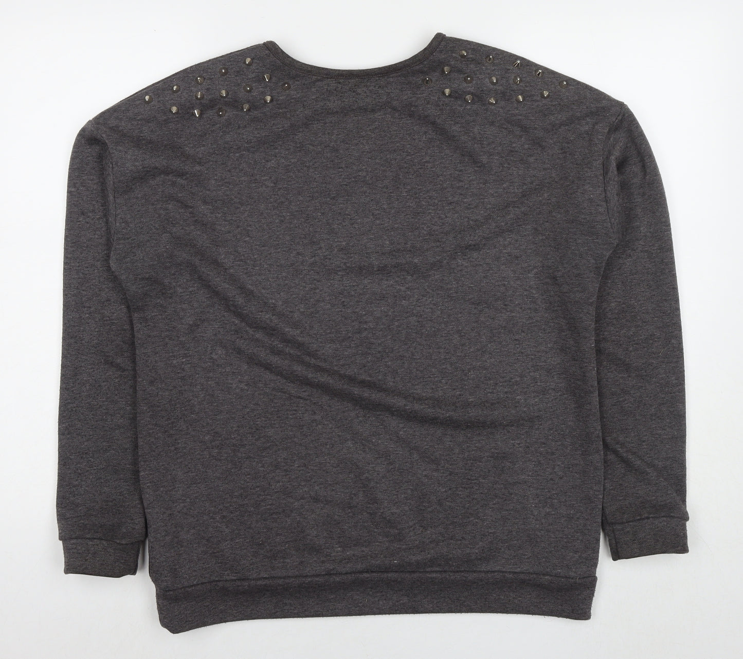 Glamours Womens Grey Polyester Pullover Sweatshirt Size 14 Pullover - Studs Detail