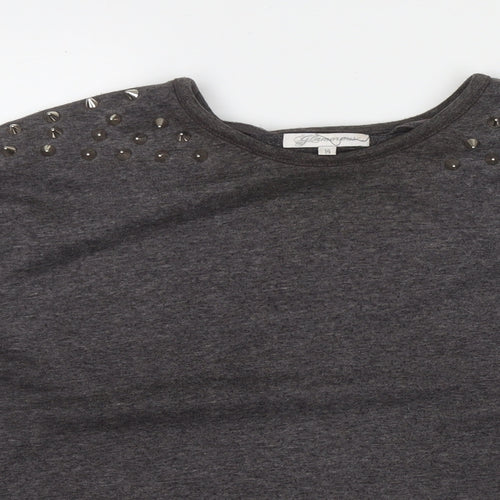 Glamours Womens Grey Polyester Pullover Sweatshirt Size 14 Pullover - Studs Detail