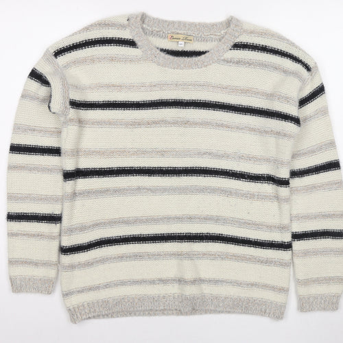 Cameo Rose Womens Beige Round Neck Striped Acrylic Pullover Jumper Size M - Size M/L