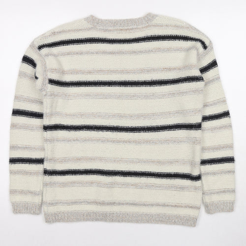 Cameo Rose Womens Beige Round Neck Striped Acrylic Pullover Jumper Size M - Size M/L