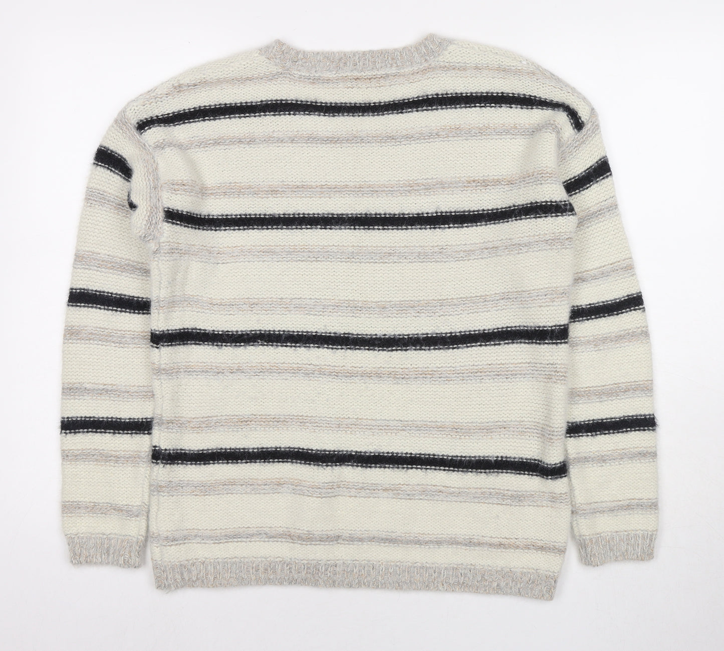 Cameo Rose Womens Beige Round Neck Striped Acrylic Pullover Jumper Size M - Size M/L