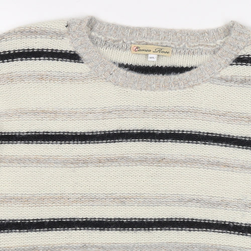 Cameo Rose Womens Beige Round Neck Striped Acrylic Pullover Jumper Size M - Size M/L