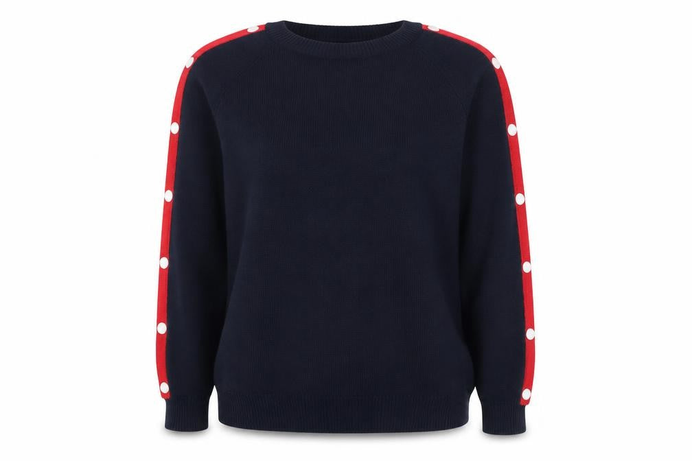 Front view of Divided by H&M women’s blue round neck cotton jumper, size L