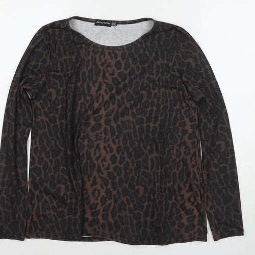 PRETTYLITTLETHING Womens Black Animal Print Polyester Basic T-Shirt Size 10 Round Neck - Leopard Print