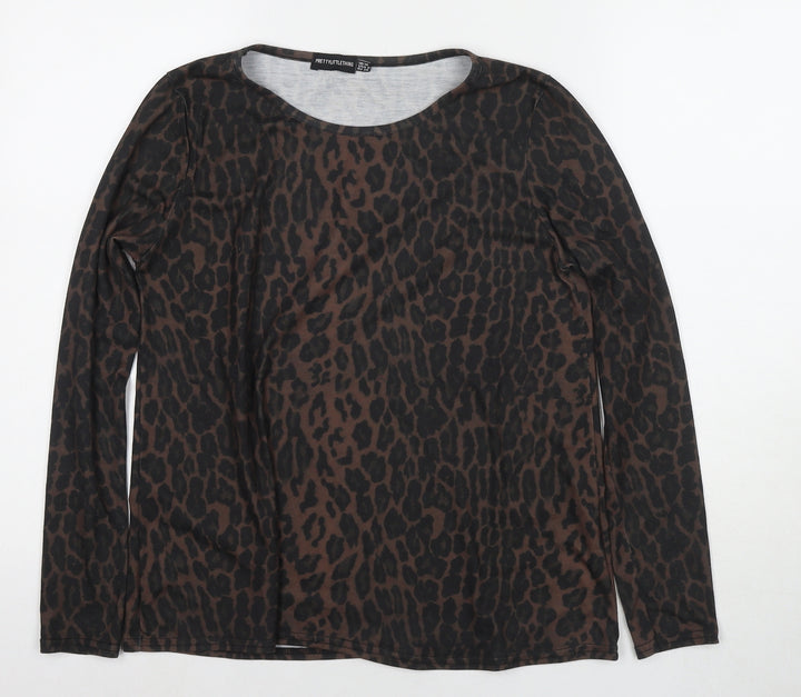PRETTYLITTLETHING Womens Black Animal Print Polyester Basic T-Shirt Size 10 Round Neck - Leopard Print