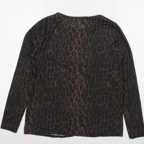 PRETTYLITTLETHING Womens Black Animal Print Polyester Basic T-Shirt Size 10 Round Neck - Leopard Print