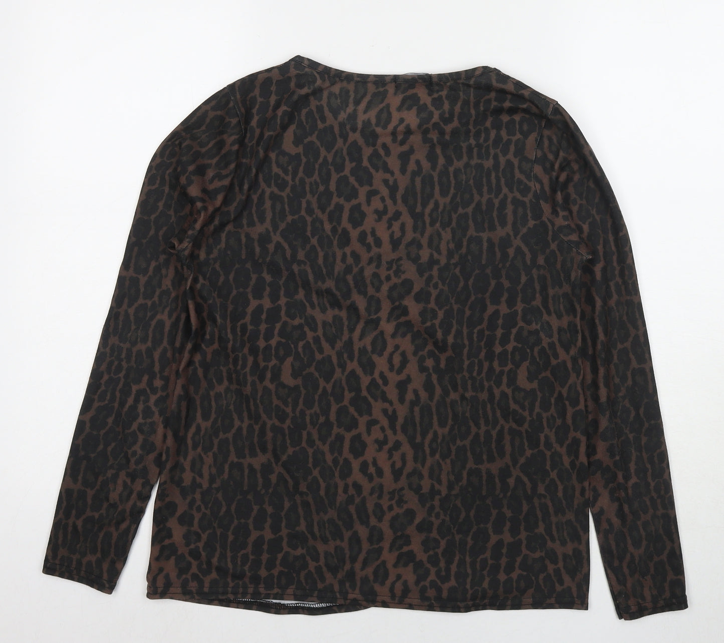 PRETTYLITTLETHING Womens Black Animal Print Polyester Basic T-Shirt Size 10 Round Neck - Leopard Print