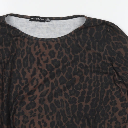 PRETTYLITTLETHING Womens Black Animal Print Polyester Basic T-Shirt Size 10 Round Neck - Leopard Print