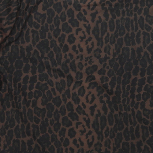 PRETTYLITTLETHING Womens Black Animal Print Polyester Basic T-Shirt Size 10 Round Neck - Leopard Print