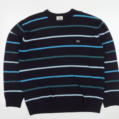 Lacoste Mens Blue Round Neck Striped Wool Pullover Jumper Size XL Long Sleeve - Label Size 6
