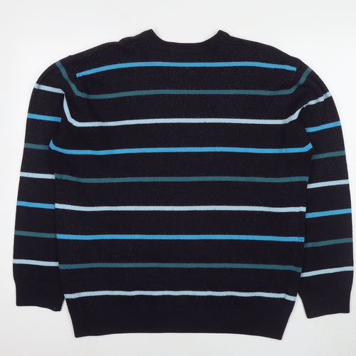 Lacoste Mens Blue Round Neck Striped Wool Pullover Jumper Size XL Long Sleeve - Label Size 6