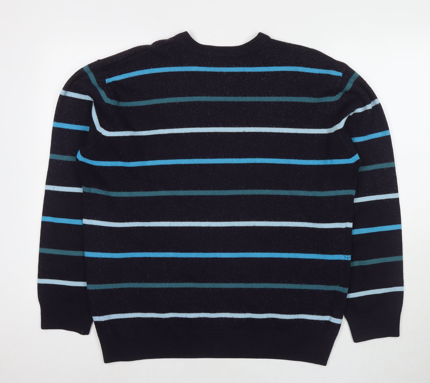 Lacoste Mens Blue Round Neck Striped Wool Pullover Jumper Size XL Long Sleeve - Label Size 6
