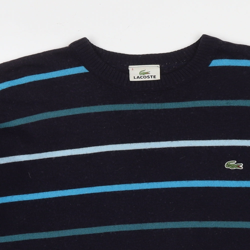 Lacoste Mens Blue Round Neck Striped Wool Pullover Jumper Size XL Long Sleeve - Label Size 6