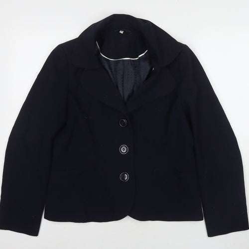 EWM Womens Blue Jacket Blazer Size 12 Button