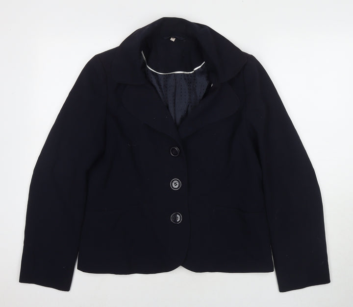 EWM Womens Blue Jacket Blazer Size 12 Button