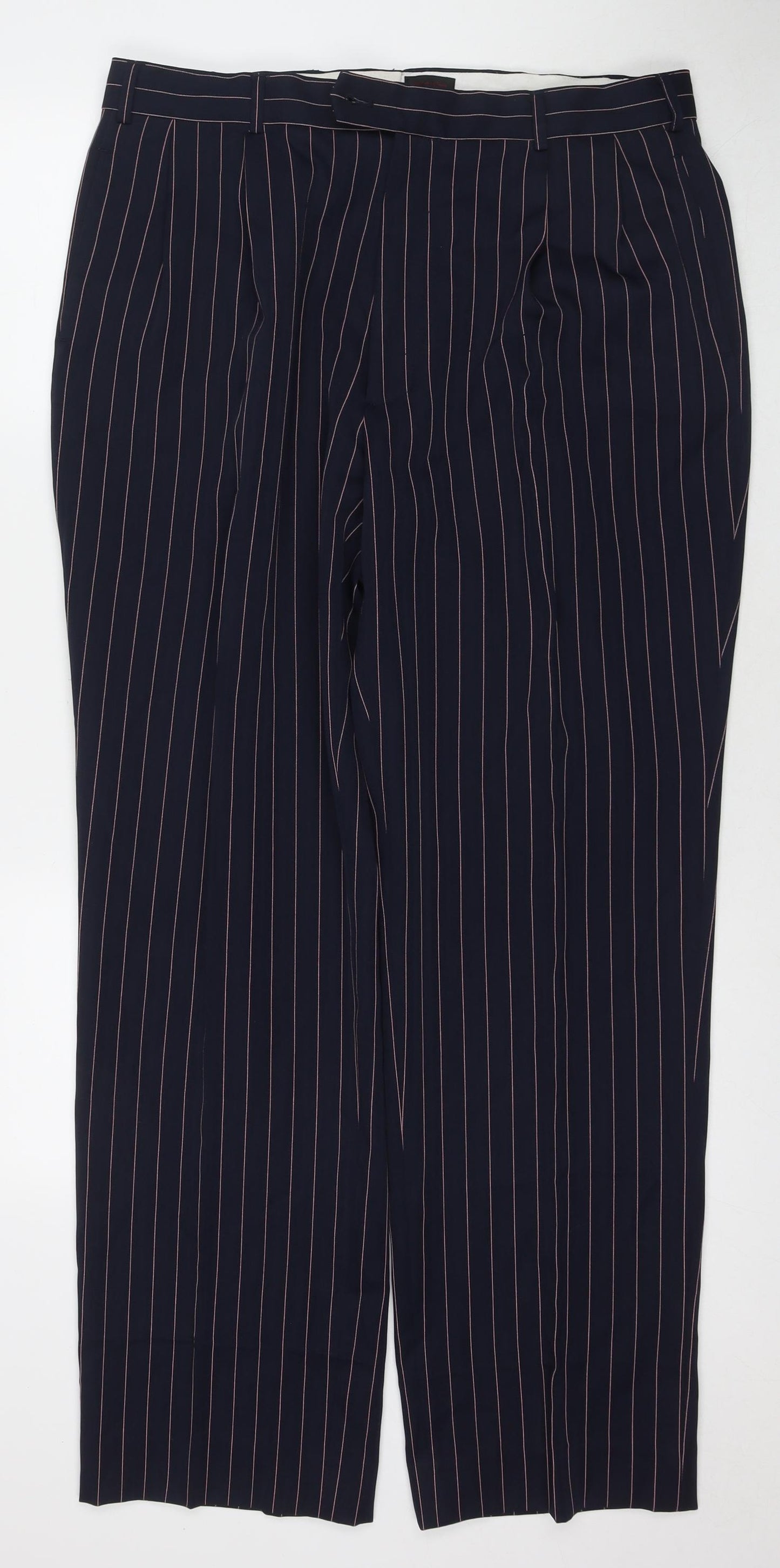 Vital Mens Blue Striped Polyester Trousers Size 35 in L32 in Regular Zip