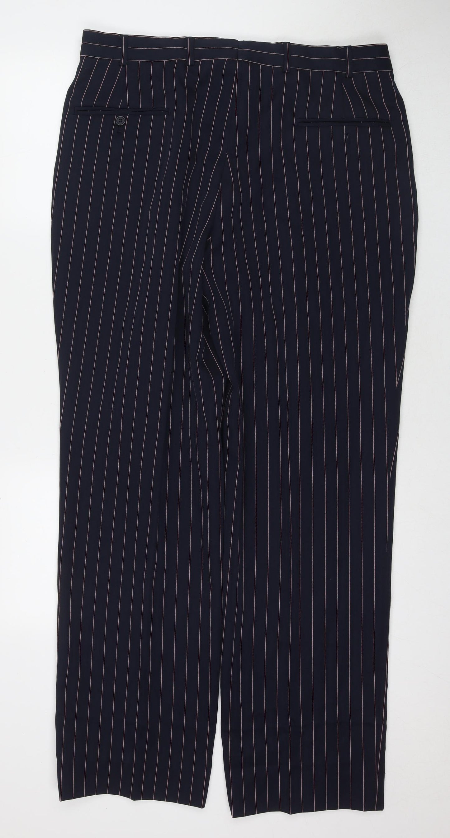 Vital Mens Blue Striped Polyester Trousers Size 35 in L32 in Regular Zip