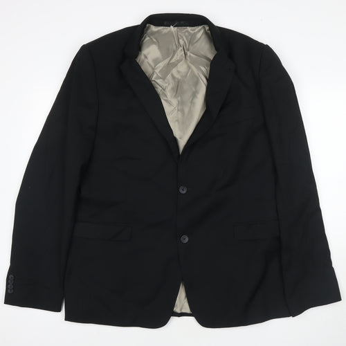 Topman Mens Black Polyester Jacket Suit Jacket Size 46 Regular