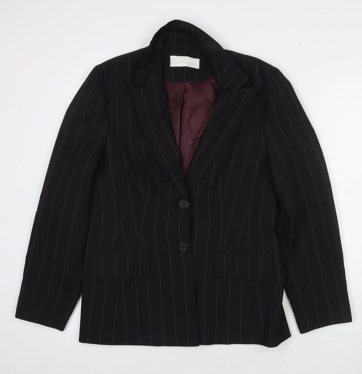 AMARANTO Womens Black Jacket Blazer Size 14 Button