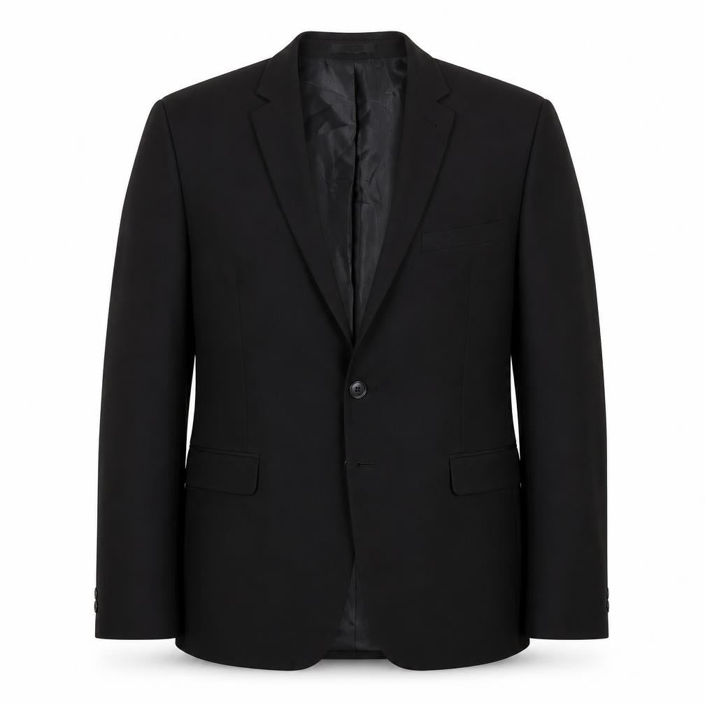 Front view of Cedarwood State men’s black polyester jacket suit jacket, size 42, regular
