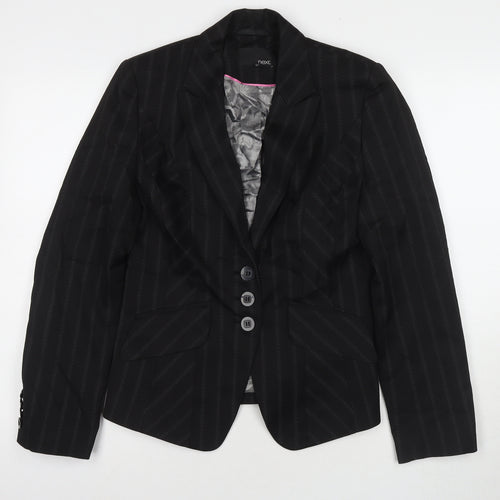 NEXT Womens Black Striped Jacket Blazer Size 12 Button