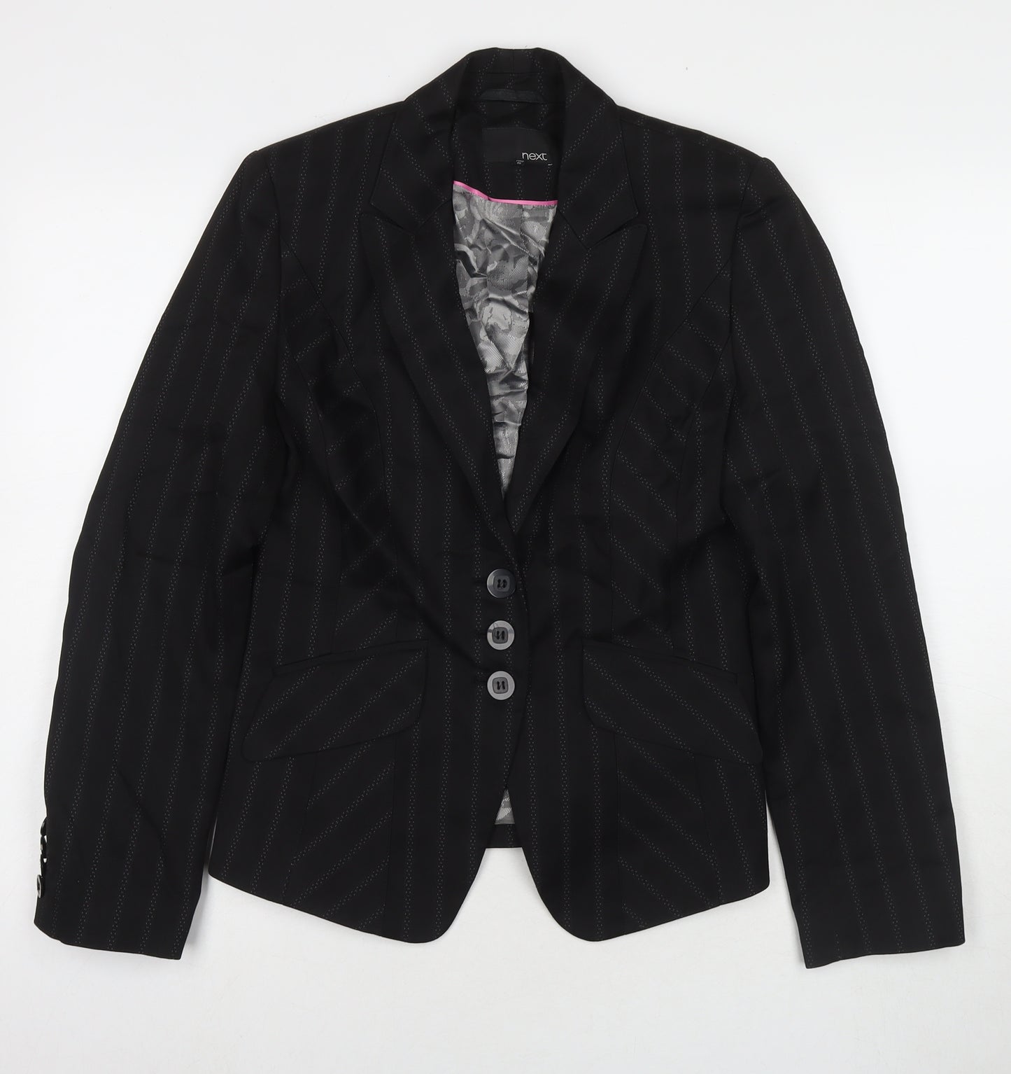 NEXT Womens Black Striped Jacket Blazer Size 12 Button