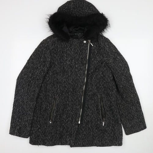 New Look Womens Black Overcoat Jacket Size 12 Zip
