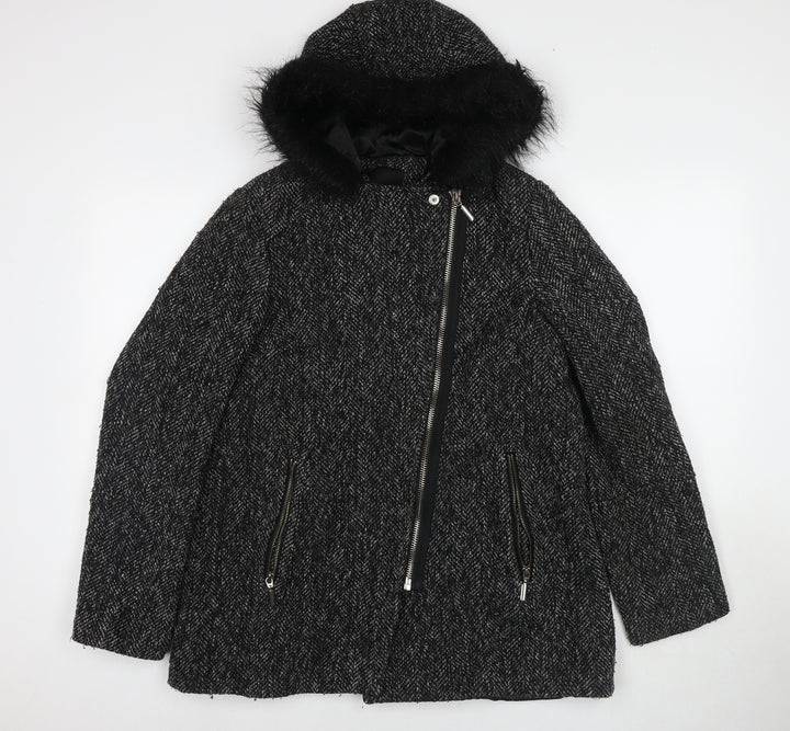 New Look Womens Black Overcoat Jacket Size 12 Zip