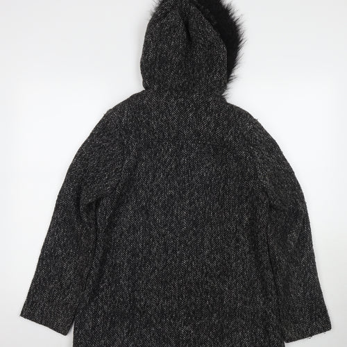 New Look Womens Black Overcoat Jacket Size 12 Zip