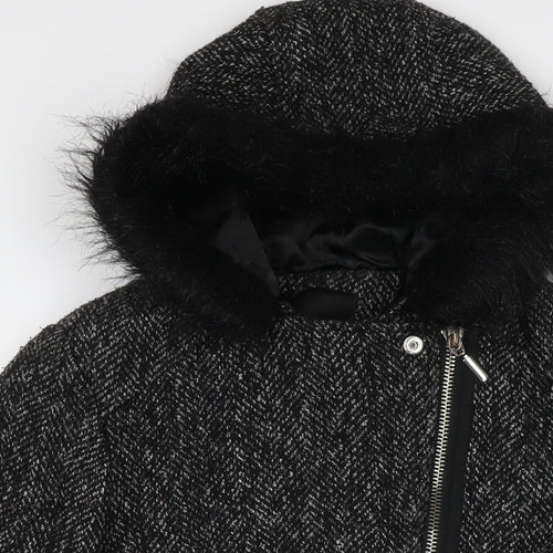 New Look Womens Black Overcoat Jacket Size 12 Zip